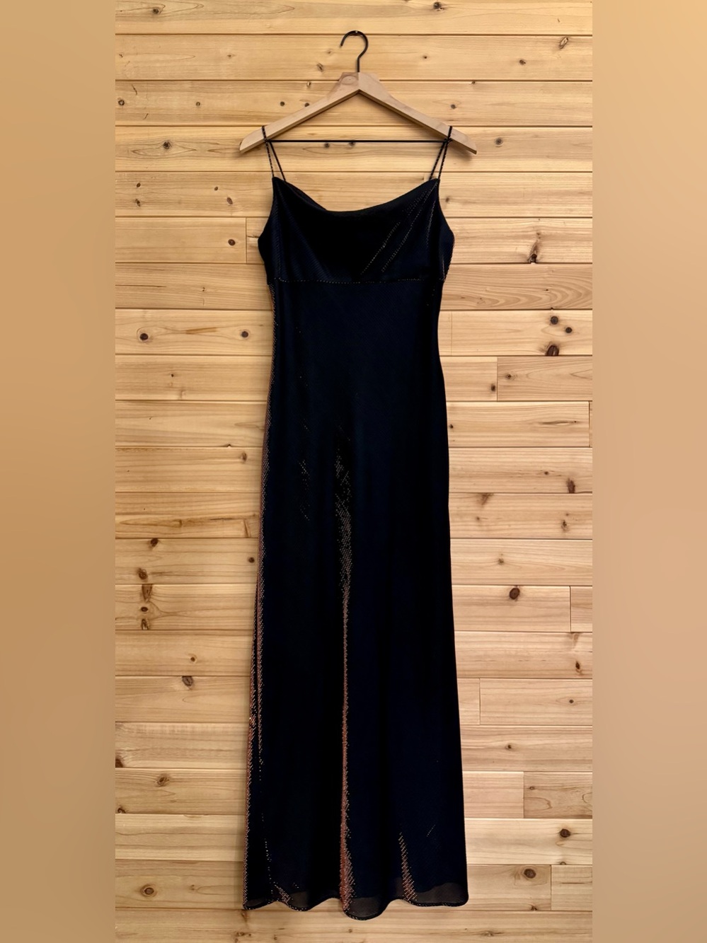 VNTG Y2K Small Black Copper Color Shift Metallic Iridescent Maxi Dress Prom